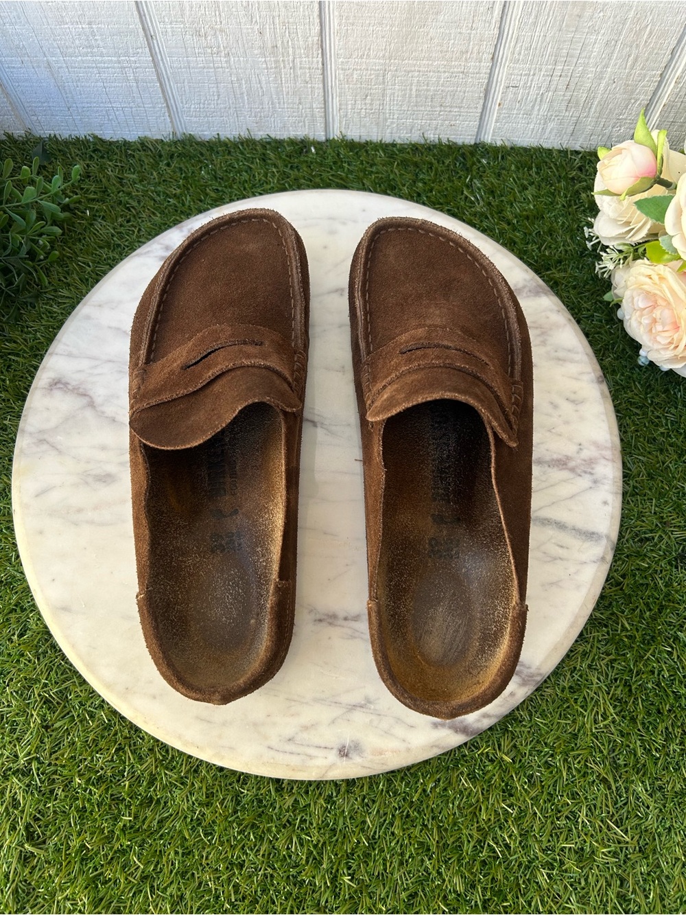 Birkenstock Brown Suede Penny Mule Clogs - Picture 10 of 16